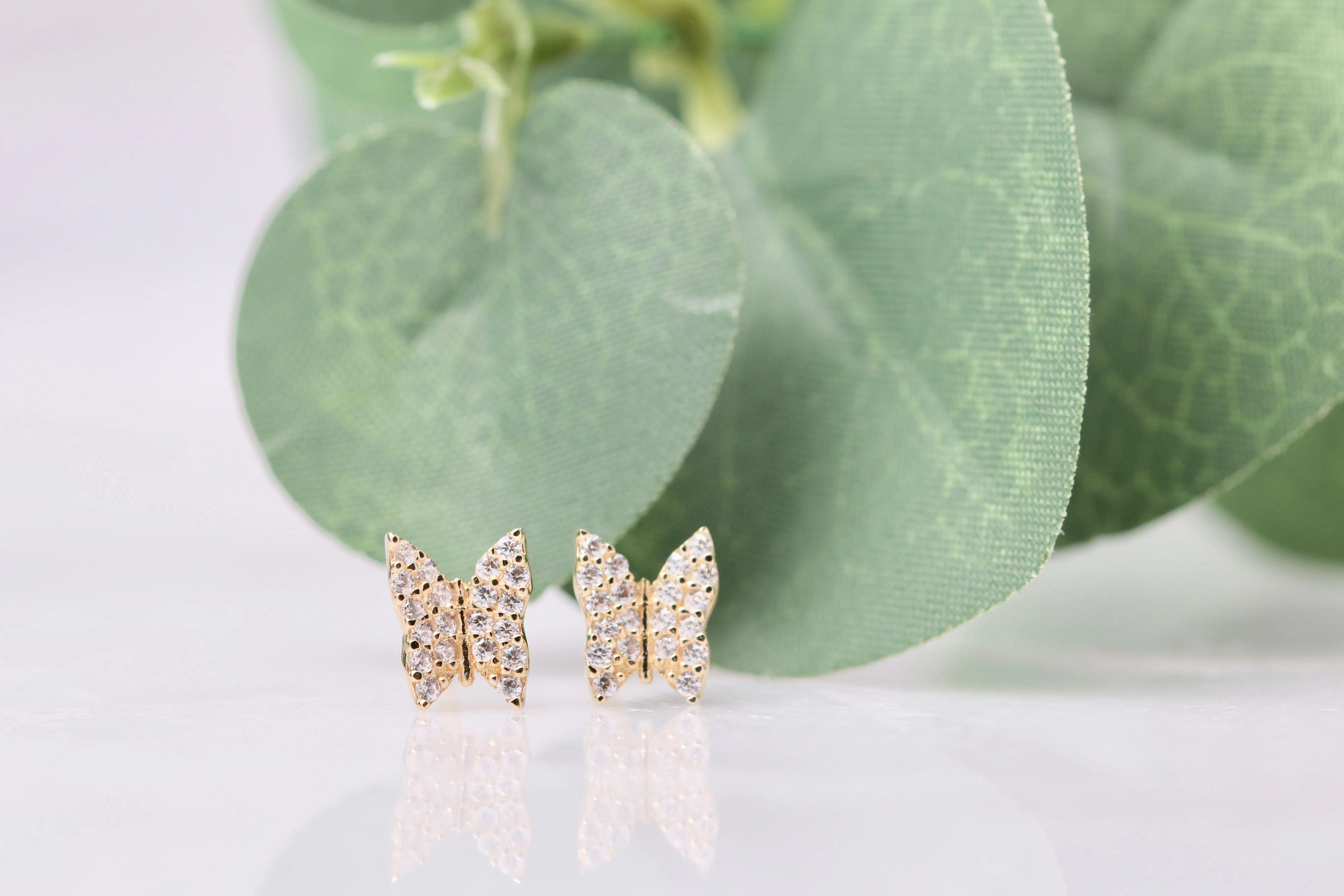 10K Pave Butterfly Studs