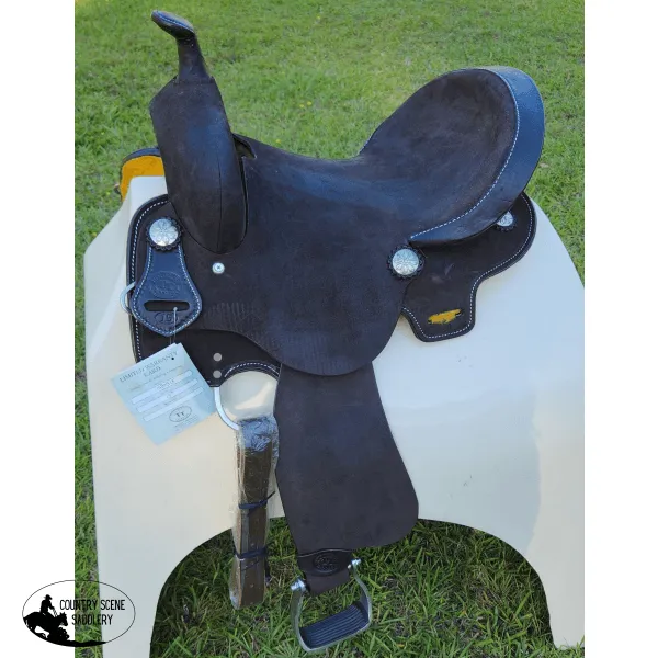 15" Double T  Chocolate Rough Out Leather Barrel Saddle