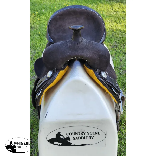 15" Double T  Chocolate Rough Out Leather Barrel Saddle