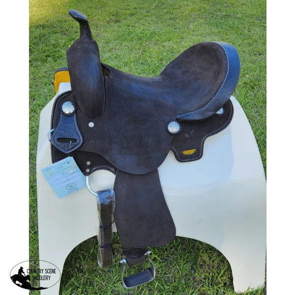 15" Double T  Chocolate Rough Out Leather Barrel Saddle