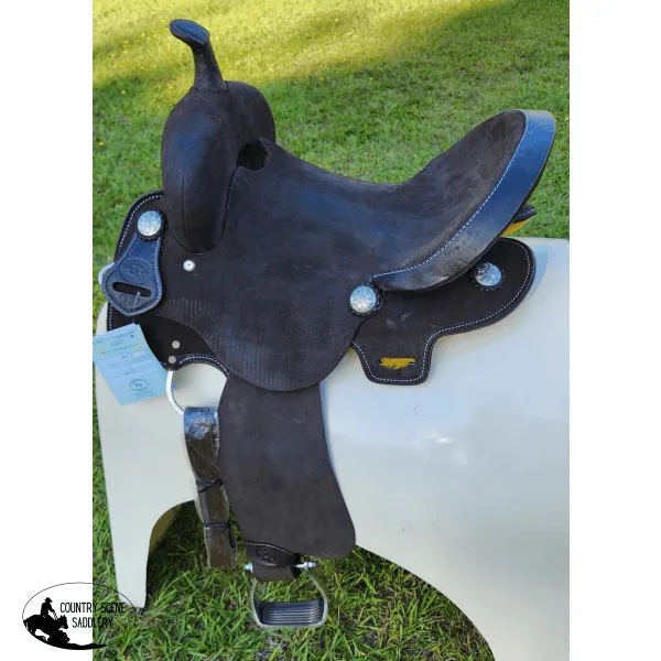 15" Double T  Chocolate Rough Out Leather Barrel Saddle