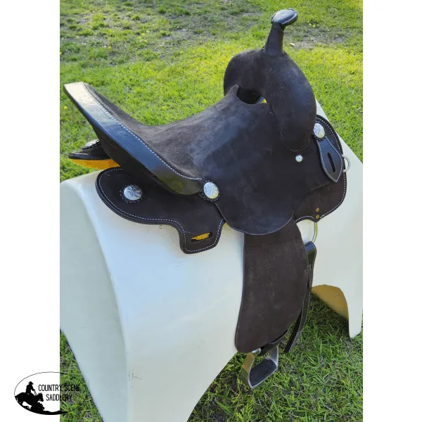 15" Double T  Chocolate Rough Out Leather Barrel Saddle