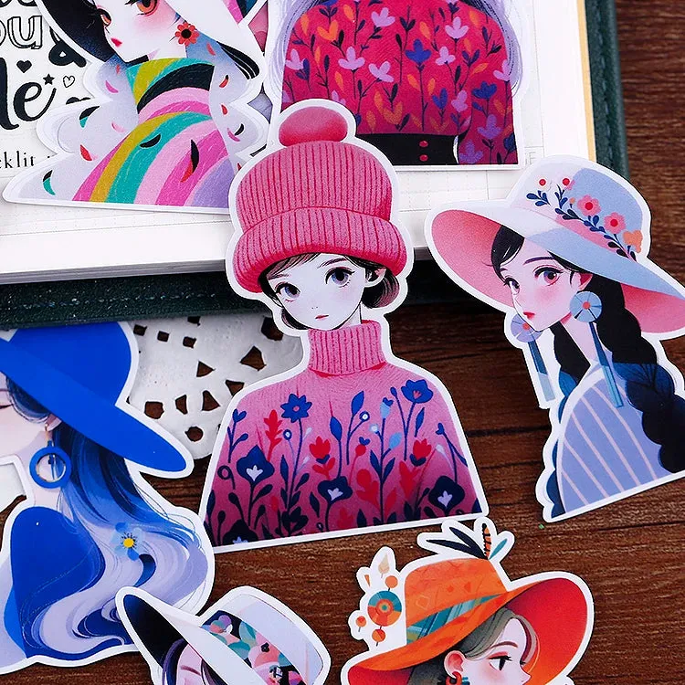 16pcs Adorable Character & Girl Doodle Scrapbooking DIY Craft Decor Journal Stickers