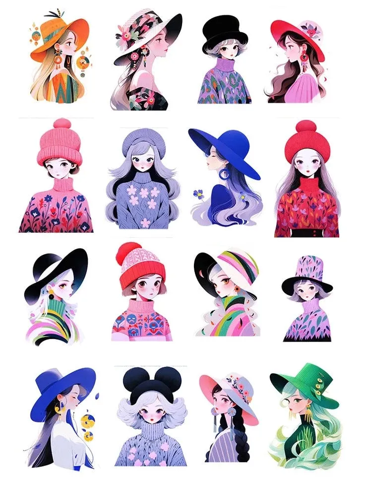 16pcs Adorable Character & Girl Doodle Scrapbooking DIY Craft Decor Journal Stickers
