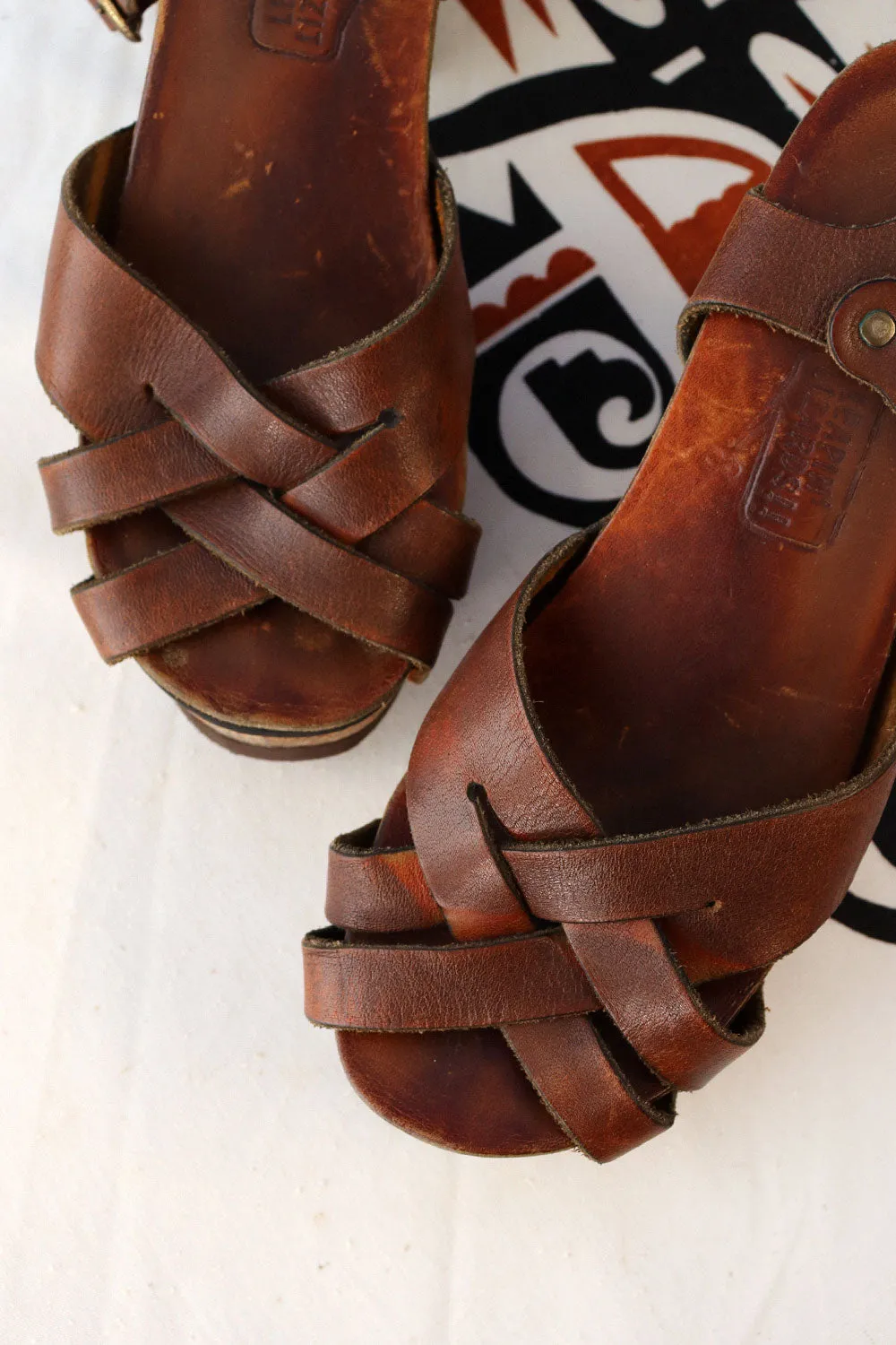 1970s Leapin' Lizards Leather and Wood Platforms 8-8.5