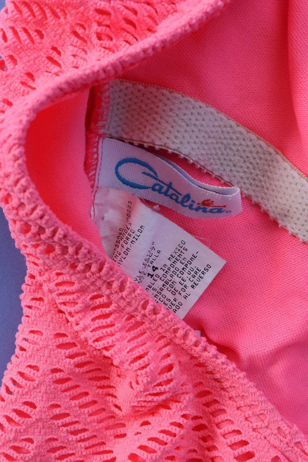 1990s Catalina Popping Pink Mesh One Piece L