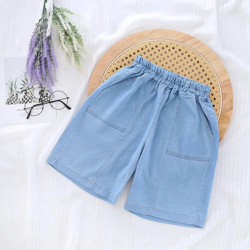 2024 Boy Summer Shorts Infant Fashion Torn Trousers Children knee Length Pants Kids Casual Denim Jeans
