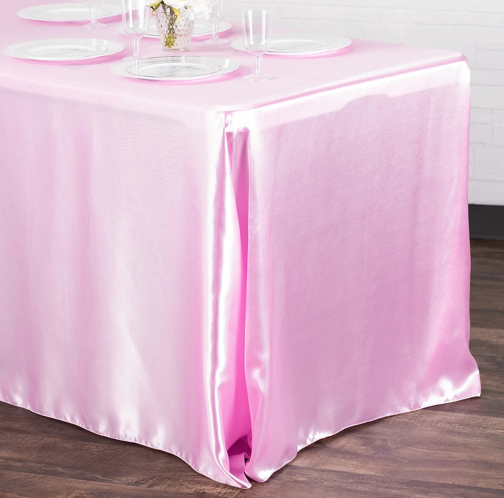 90"x156" Rectangular Satin Tablecloth - Medium Pink