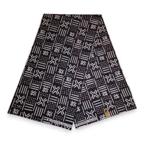 African Black White X Bogolan / Mud cloth print fabric / cloth (Traditional Mali)