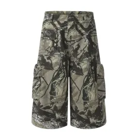 American Style Men Graffiti Cropped Trousers Summer Fashion Casual  Straight Wide Leg Male Shorts Camouflage Color 9C6630