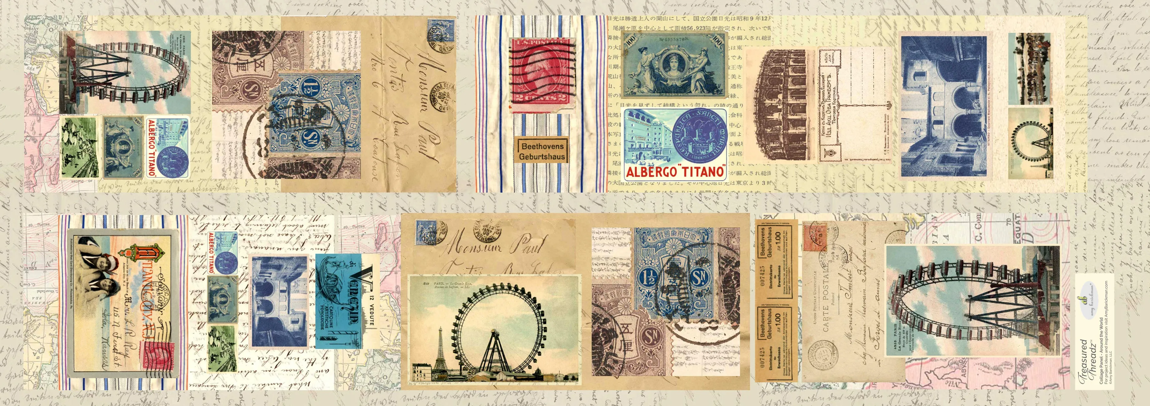 Around the World Collage Fabric Panel by Amy Barickman for Treasured Threadz