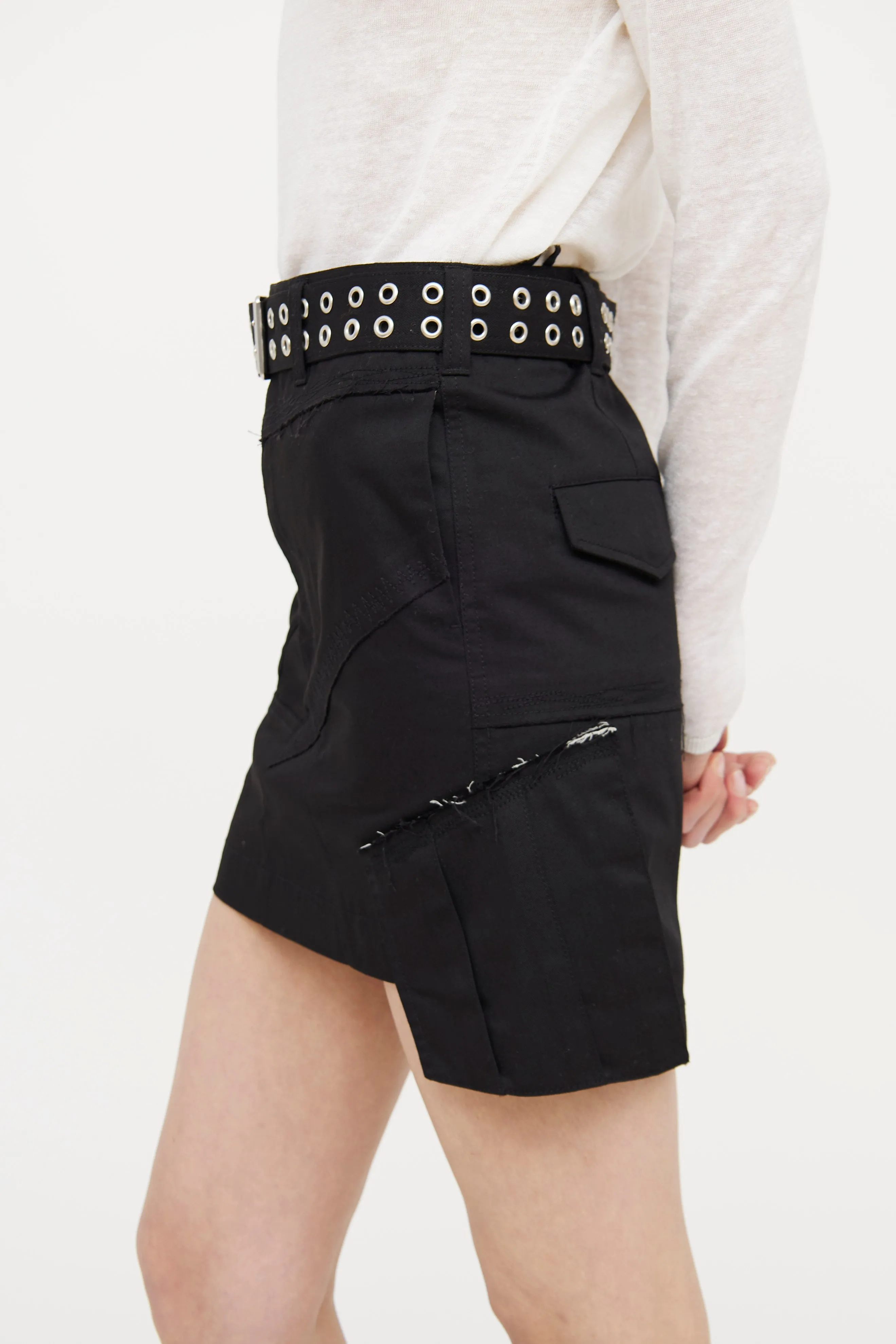 Black Belted Military Mini Skirt