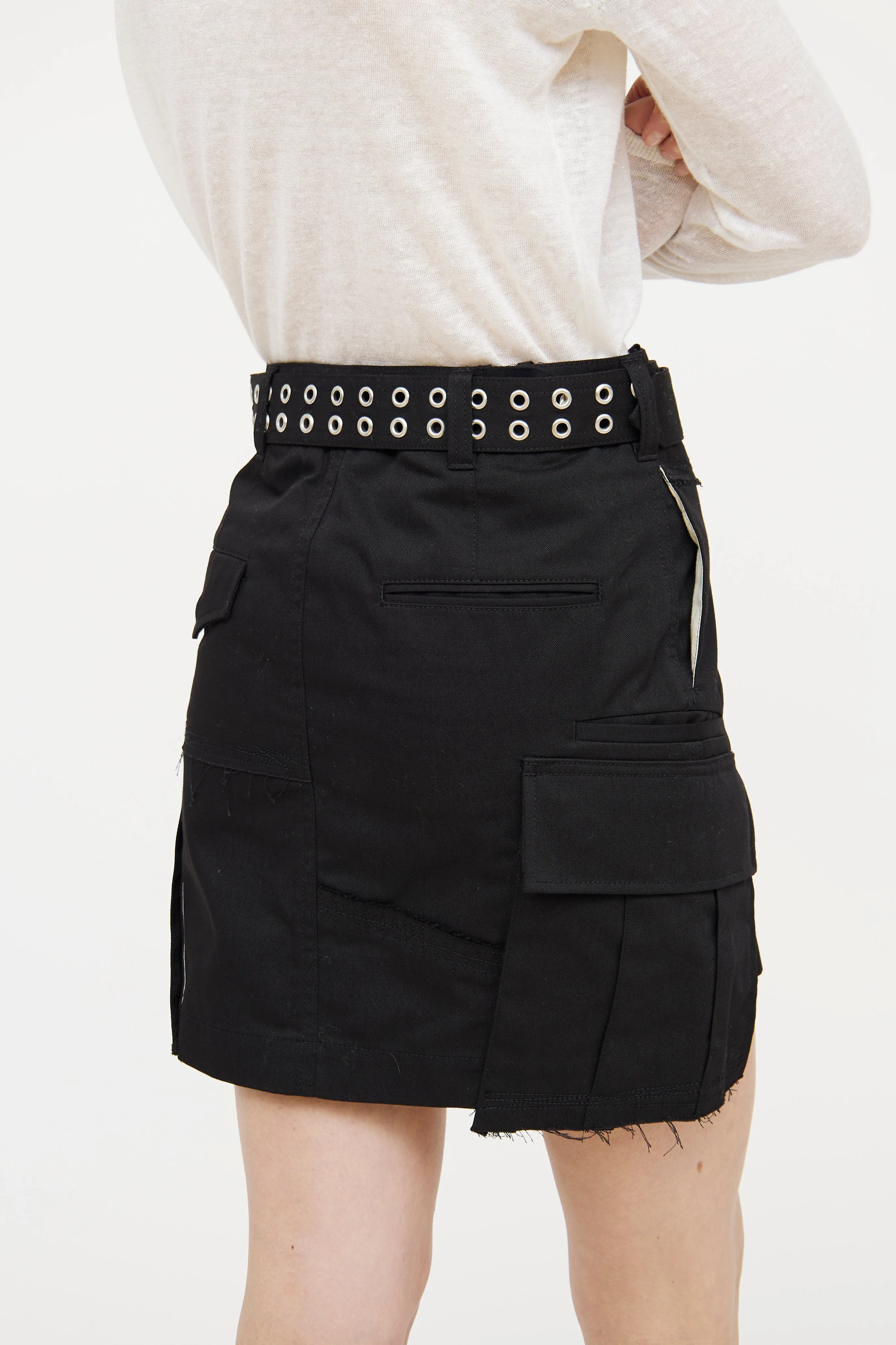Black Belted Military Mini Skirt