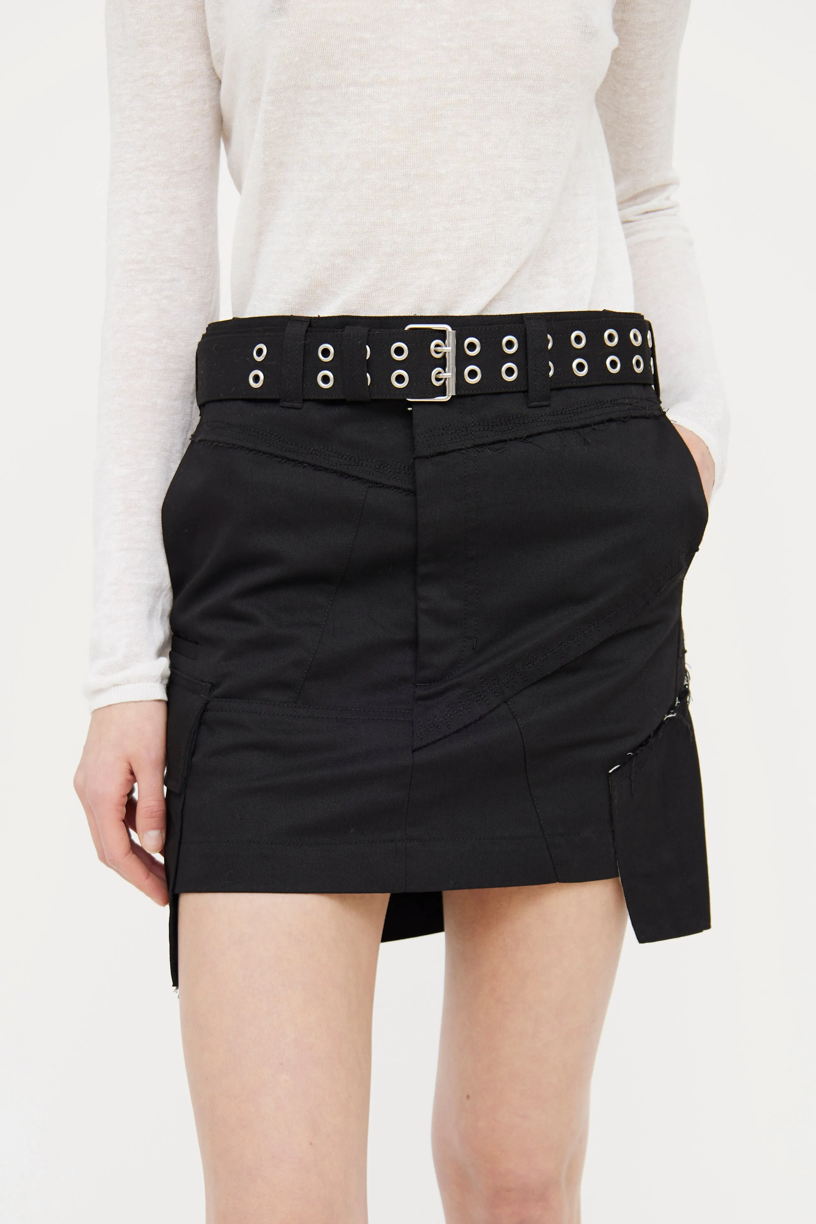 Black Belted Military Mini Skirt