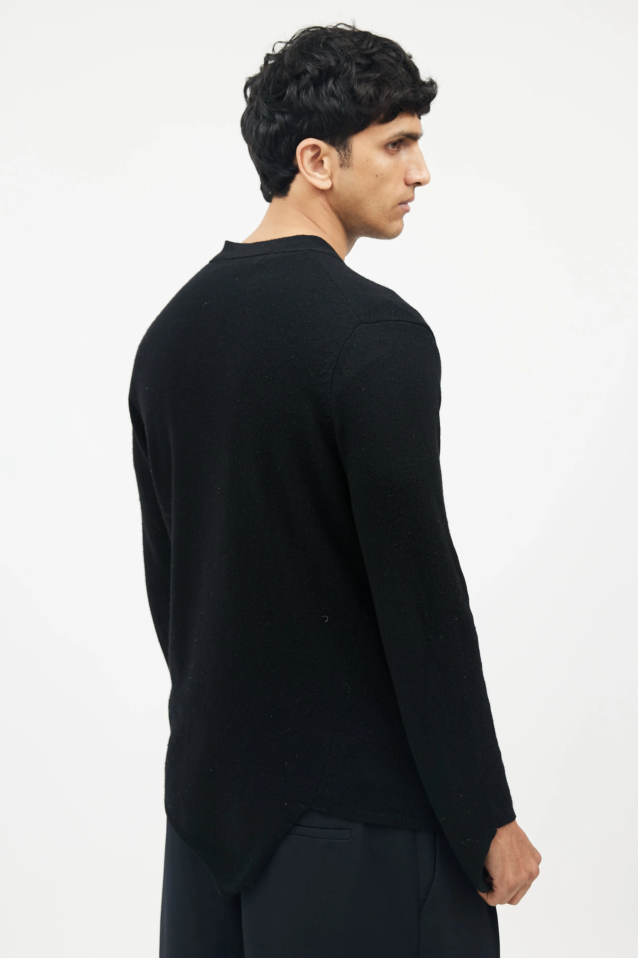 Black Wool Asymmetrical Cardigan