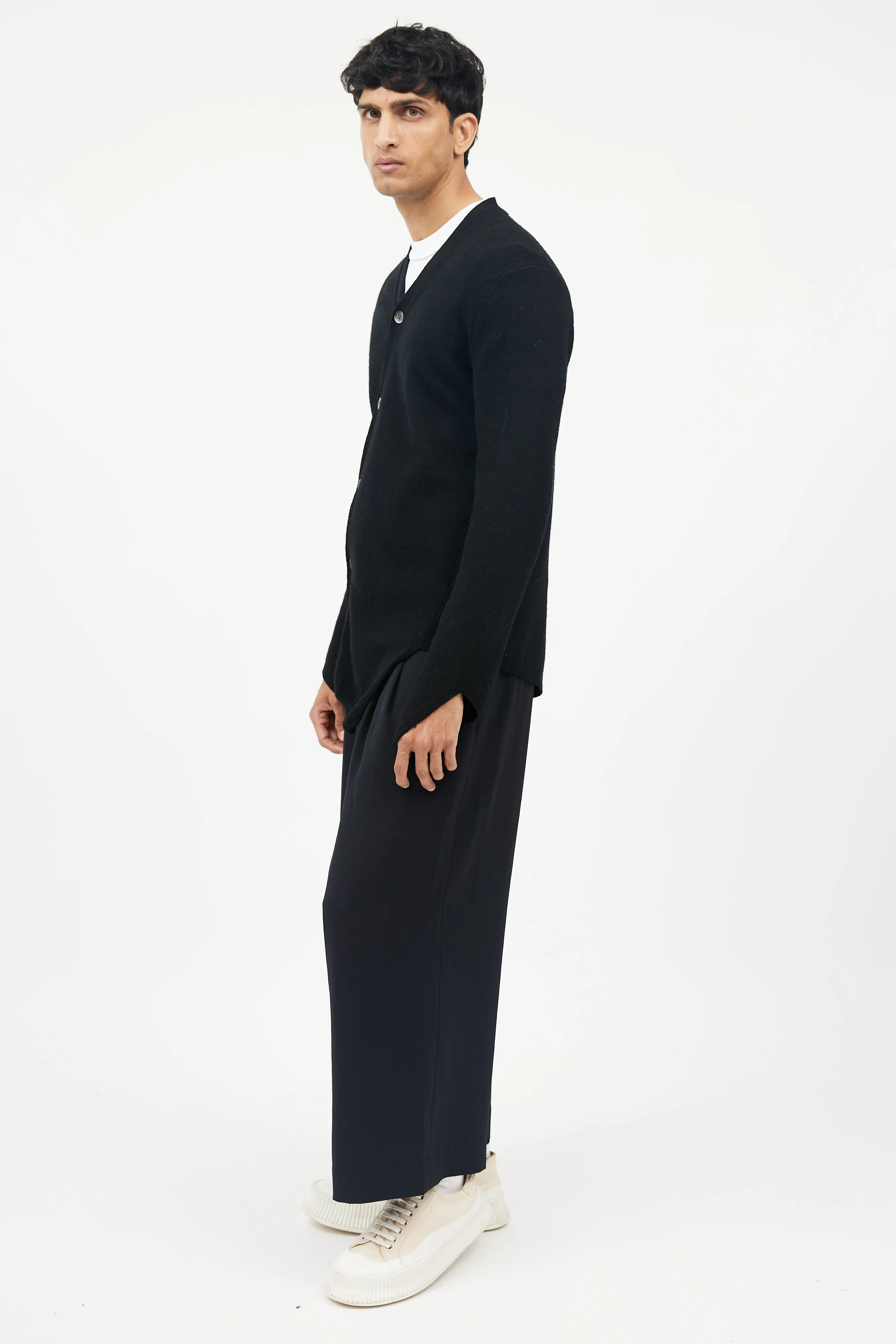 Black Wool Asymmetrical Cardigan