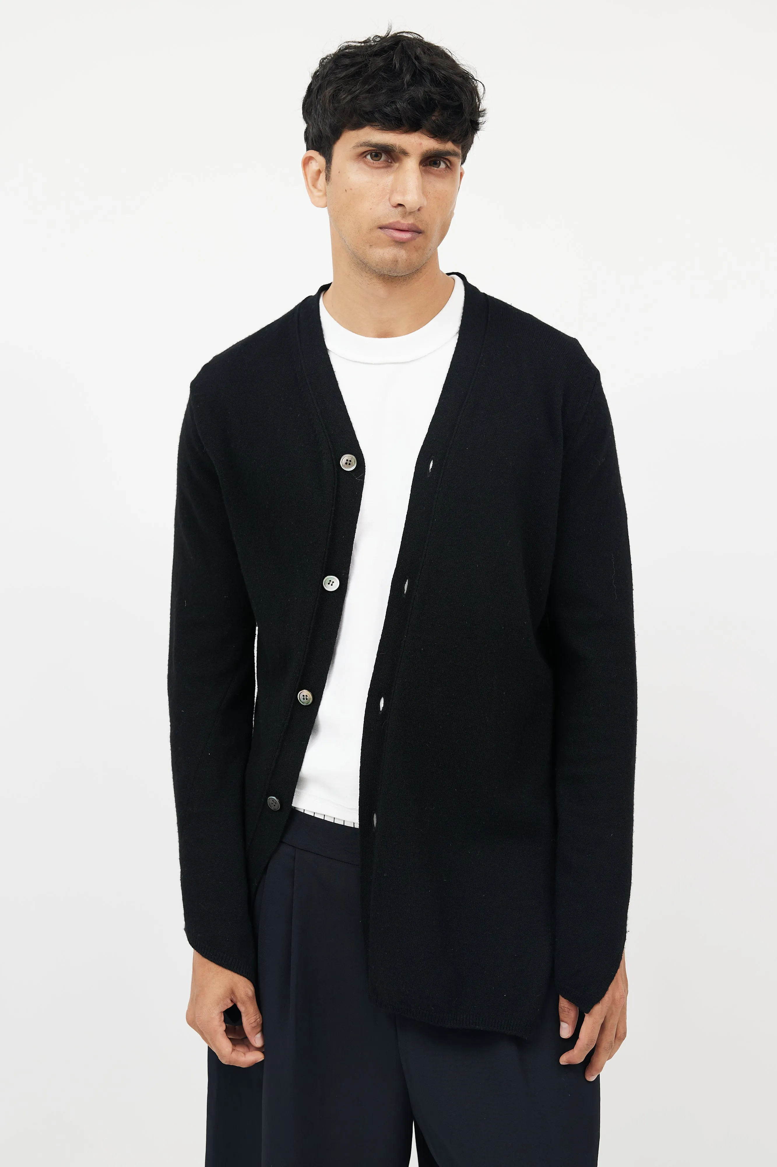 Black Wool Asymmetrical Cardigan