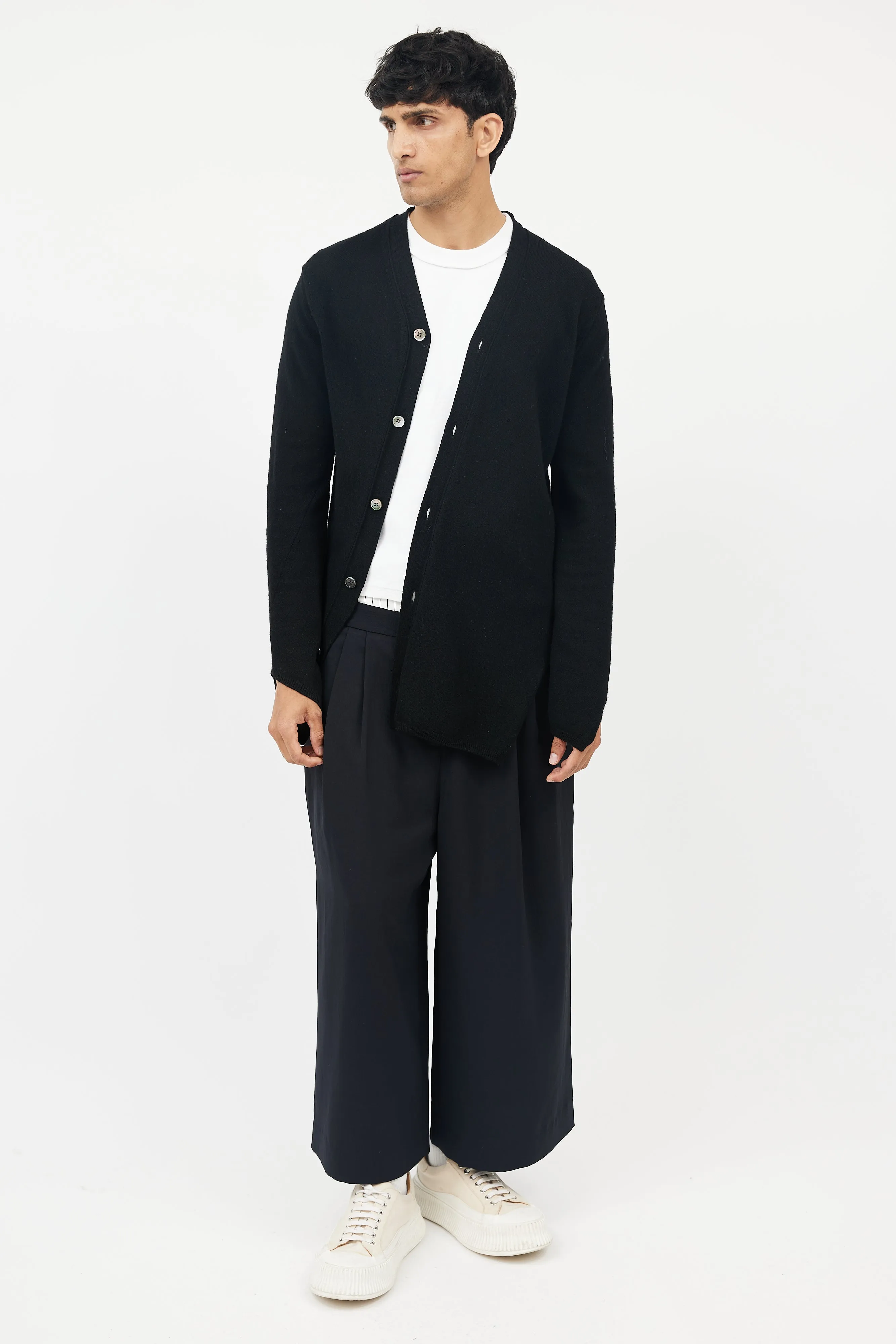 Black Wool Asymmetrical Cardigan
