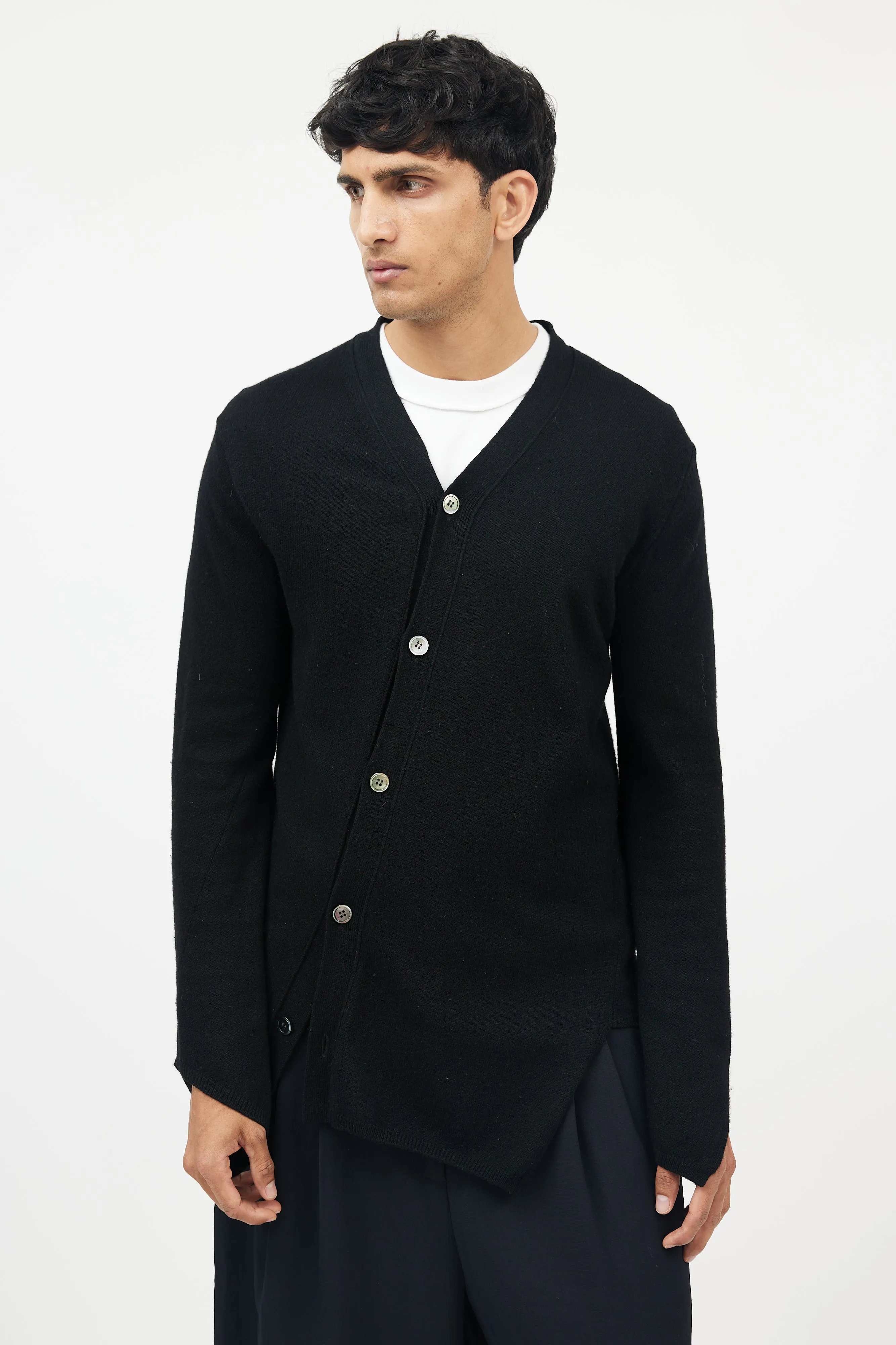 Black Wool Asymmetrical Cardigan