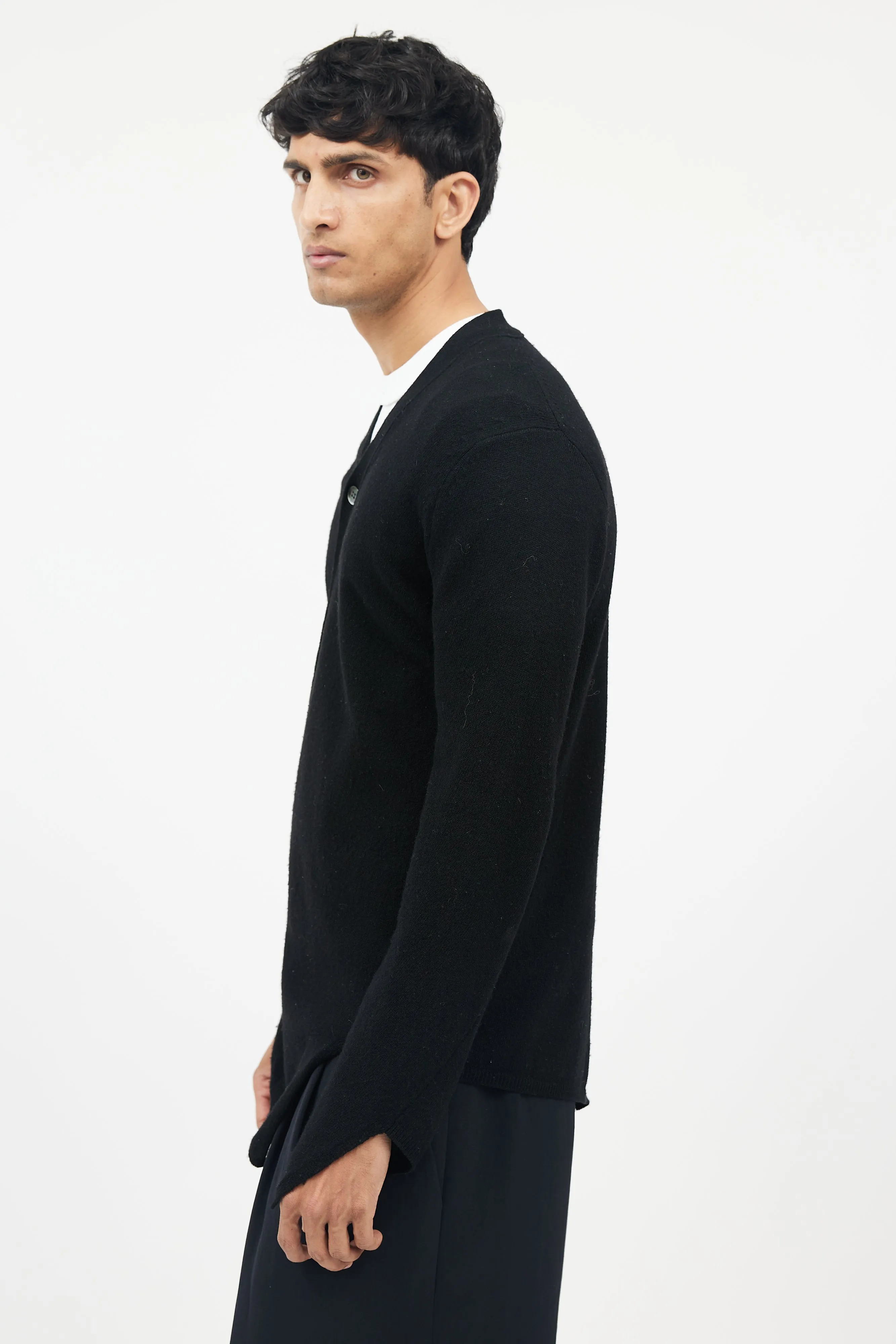Black Wool Asymmetrical Cardigan