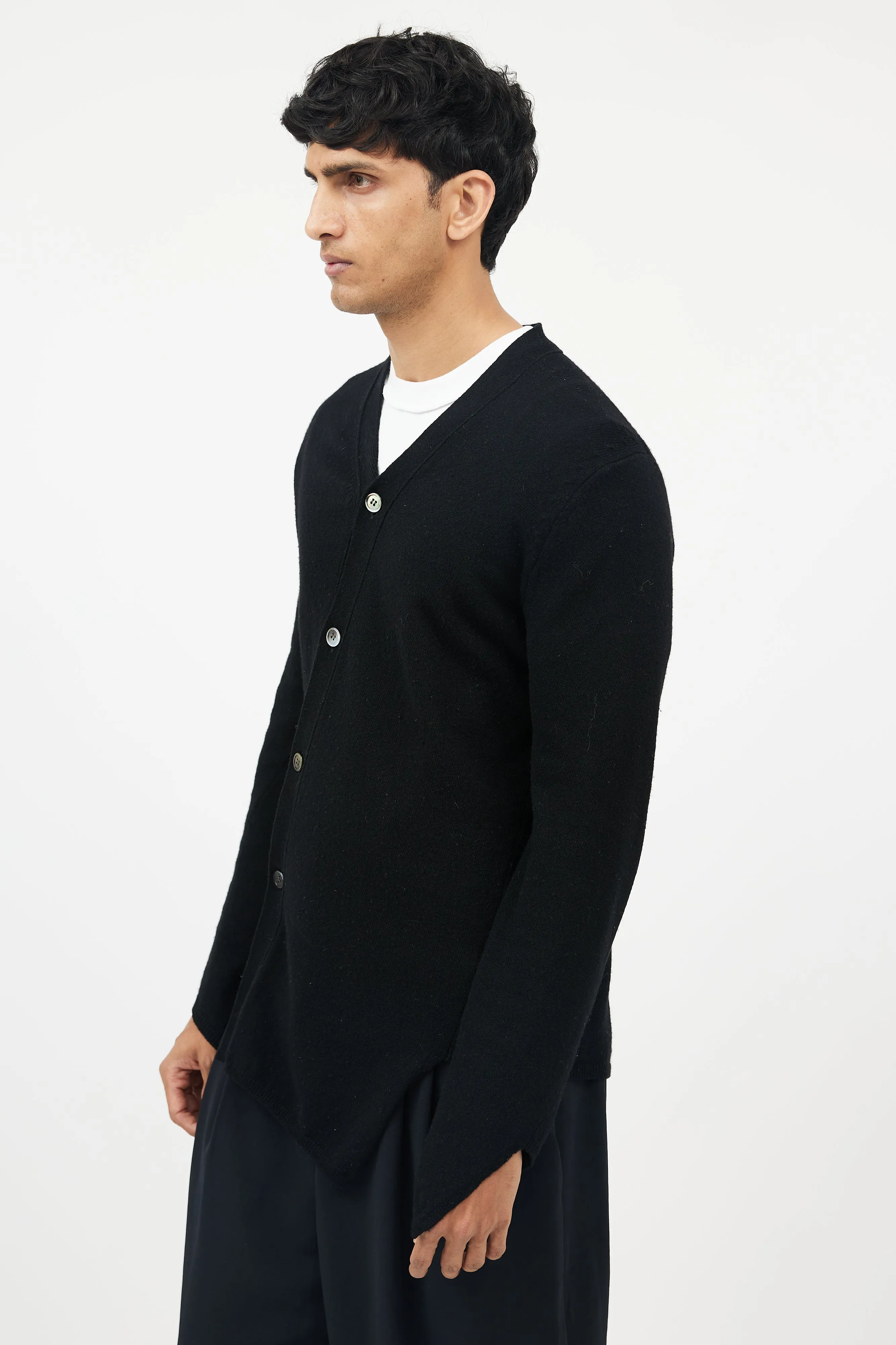 Black Wool Asymmetrical Cardigan