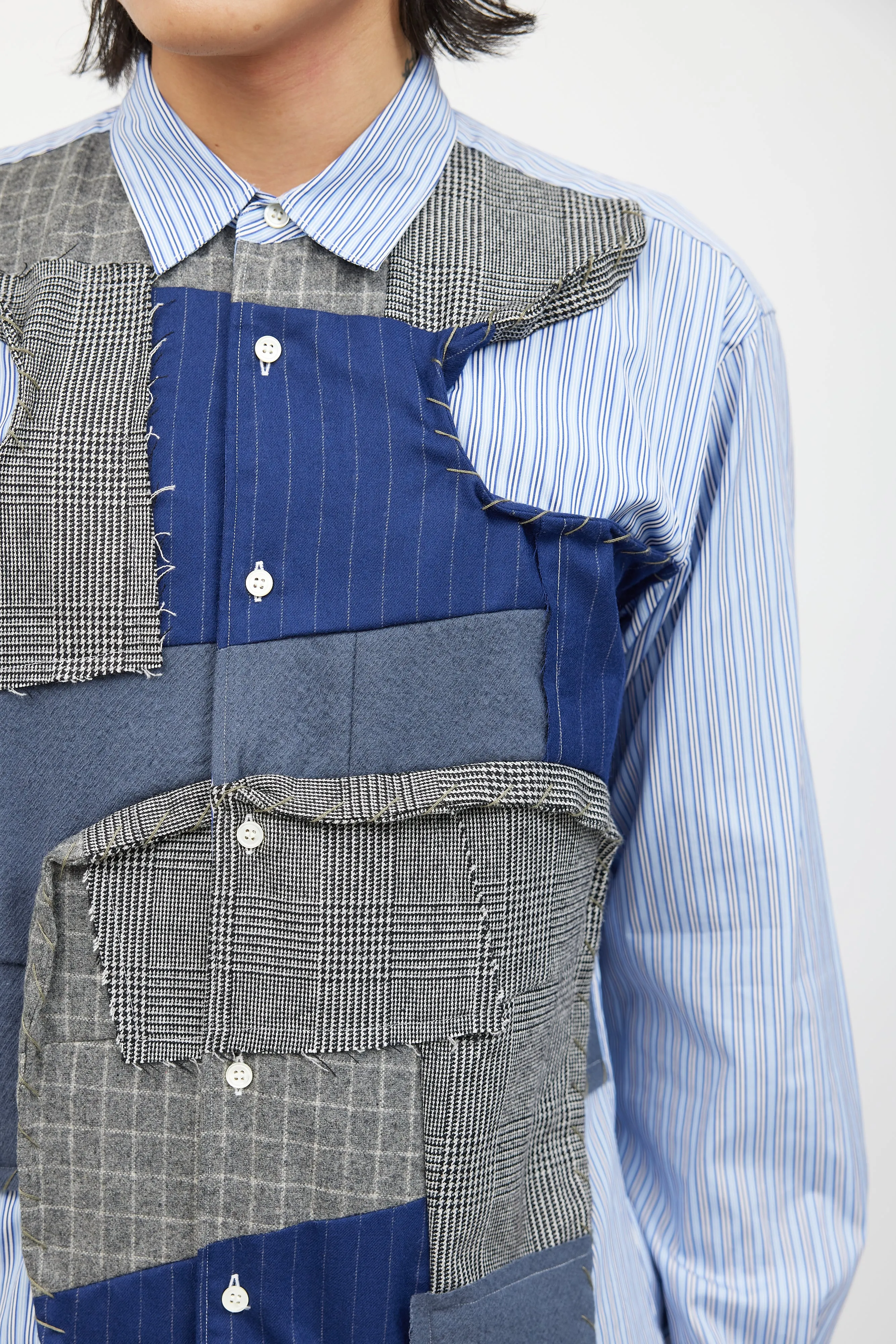 Blue & Multicolour Patchwork Striped Shirt