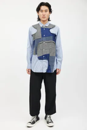 Blue & Multicolour Patchwork Striped Shirt