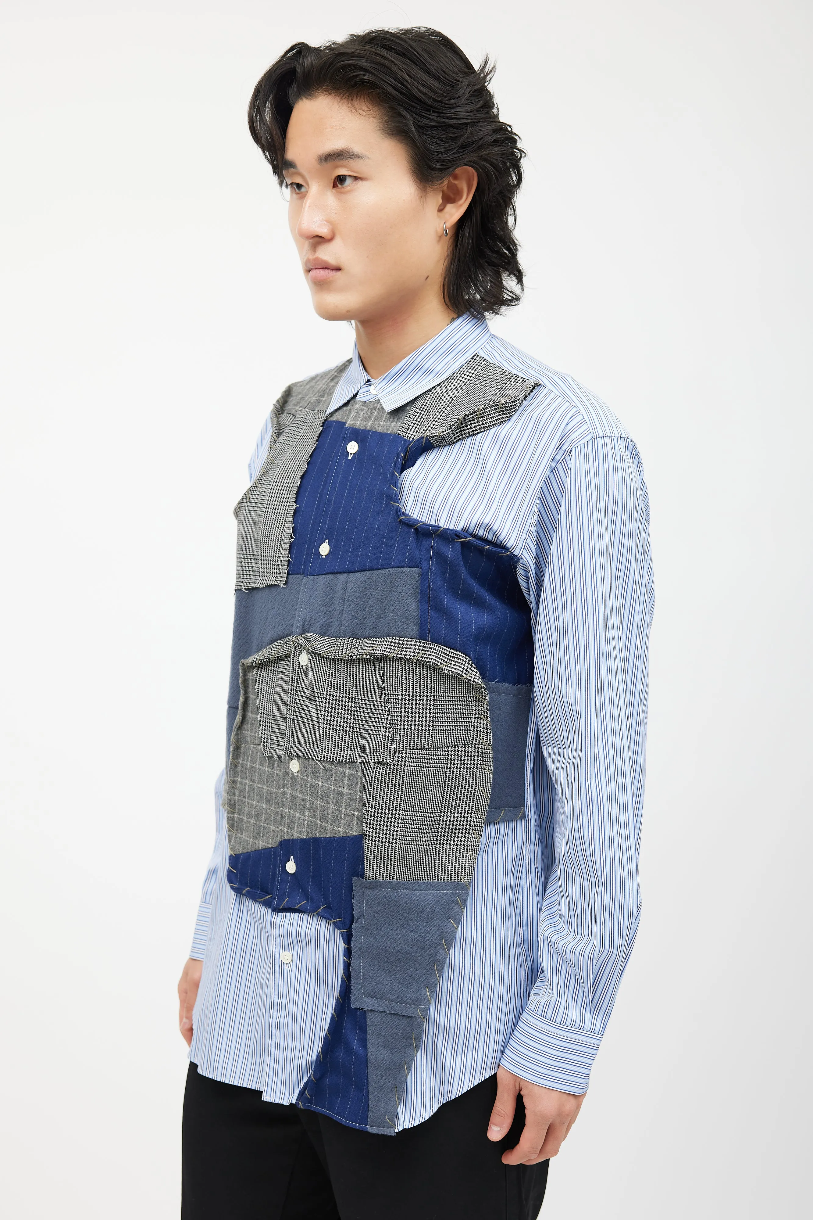 Blue & Multicolour Patchwork Striped Shirt
