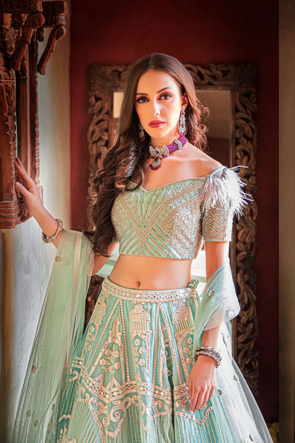 Blue Leather Patch embroidery Lehenga