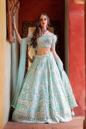 Blue Leather Patch embroidery Lehenga