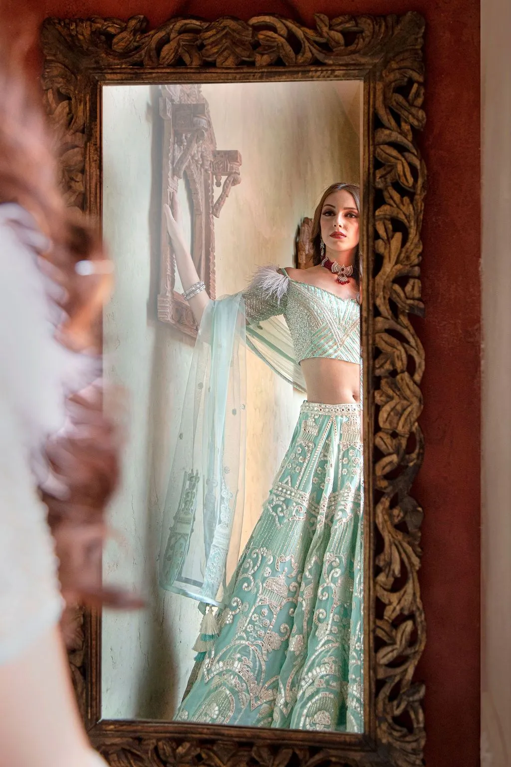 Blue Leather Patch embroidery Lehenga