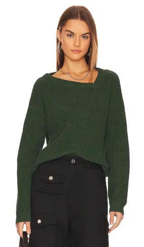 Bobi Asymmetric Neck Sweater in Dark Green