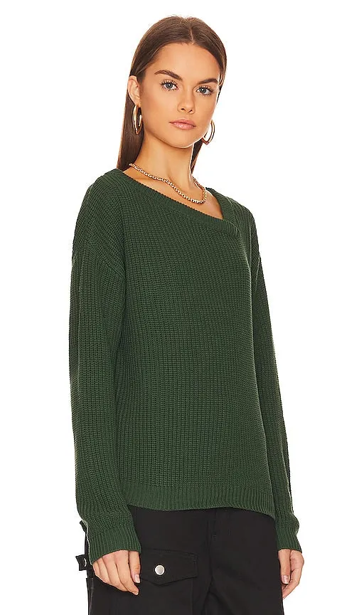 Bobi Asymmetric Neck Sweater in Dark Green