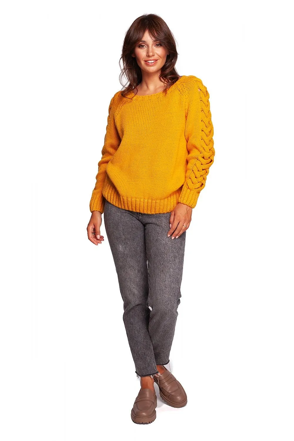 Braid Knitted Jumper with Wide Round Neckline