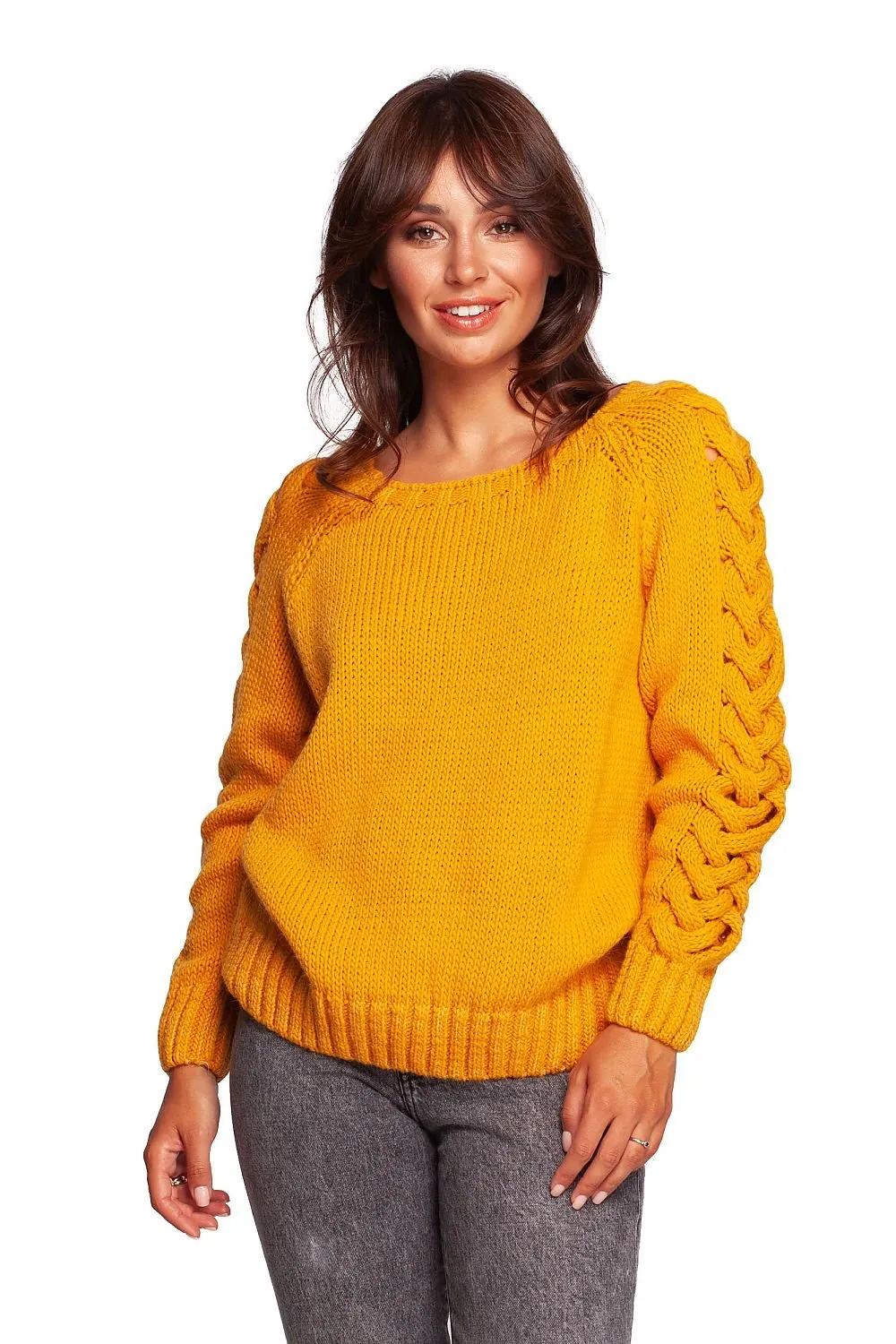 Braid Knitted Jumper with Wide Round Neckline