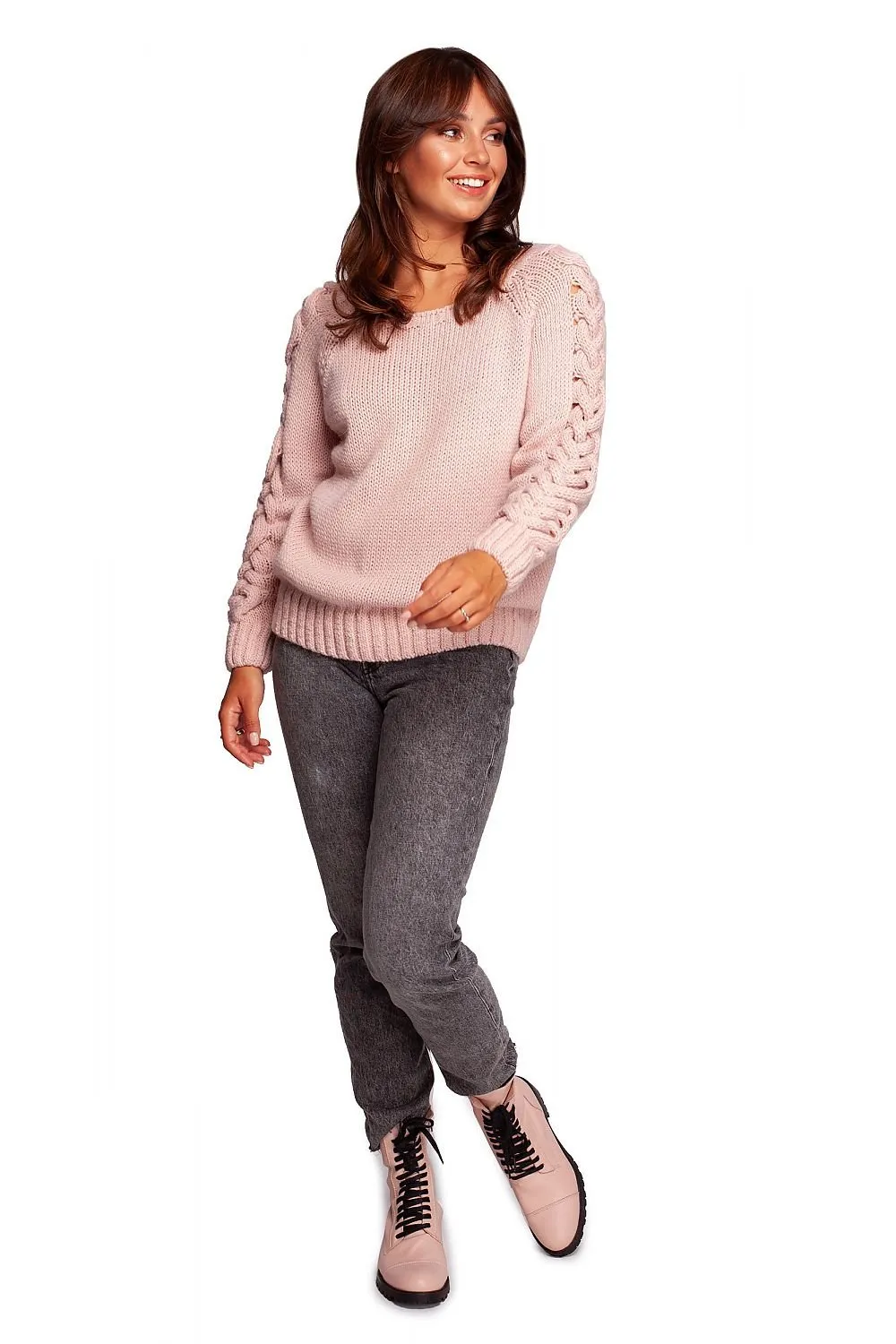 Braid Knitted Jumper with Wide Round Neckline