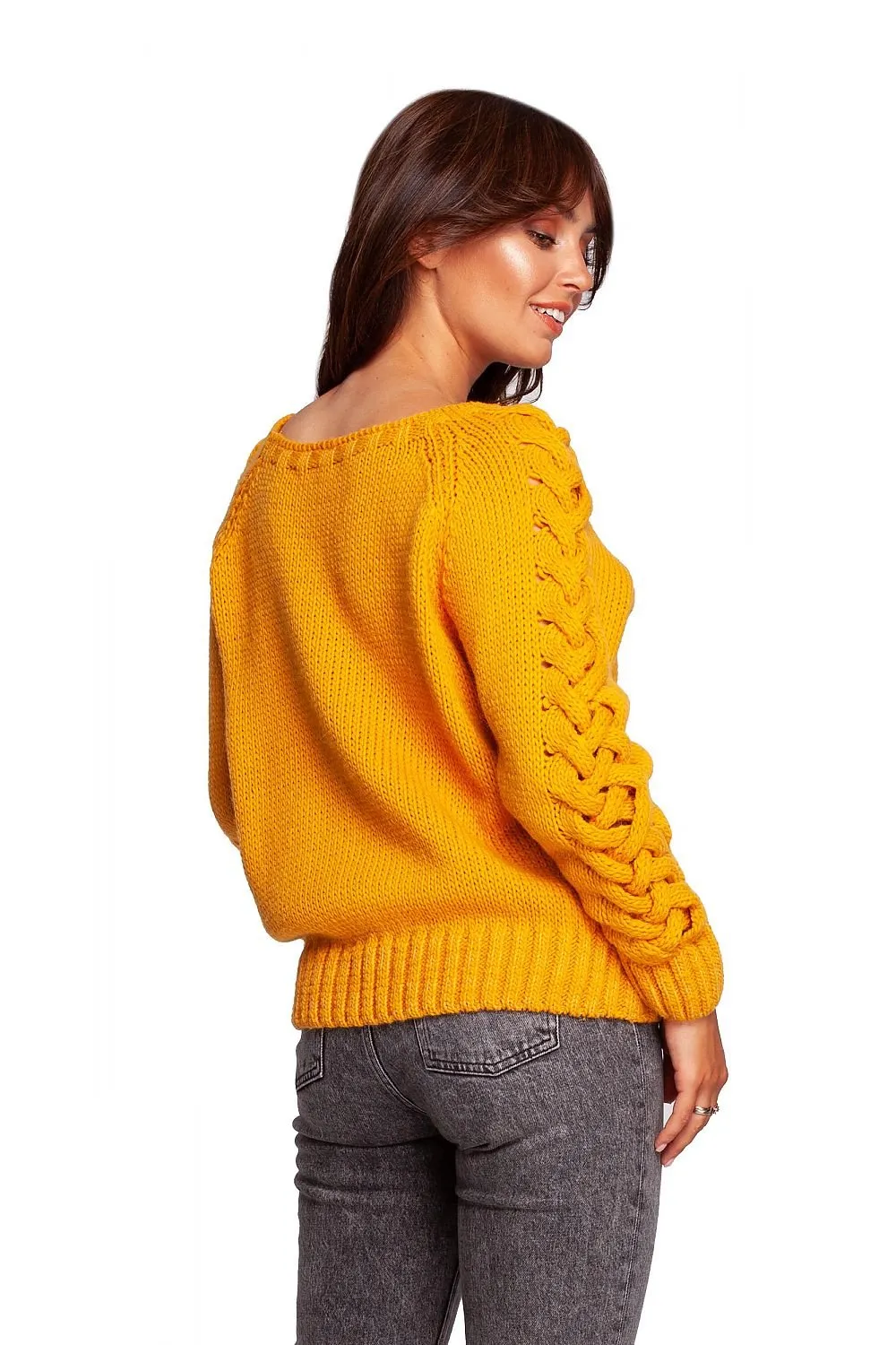 Braid Knitted Jumper with Wide Round Neckline