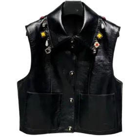 Charm Detailed Leather Vest