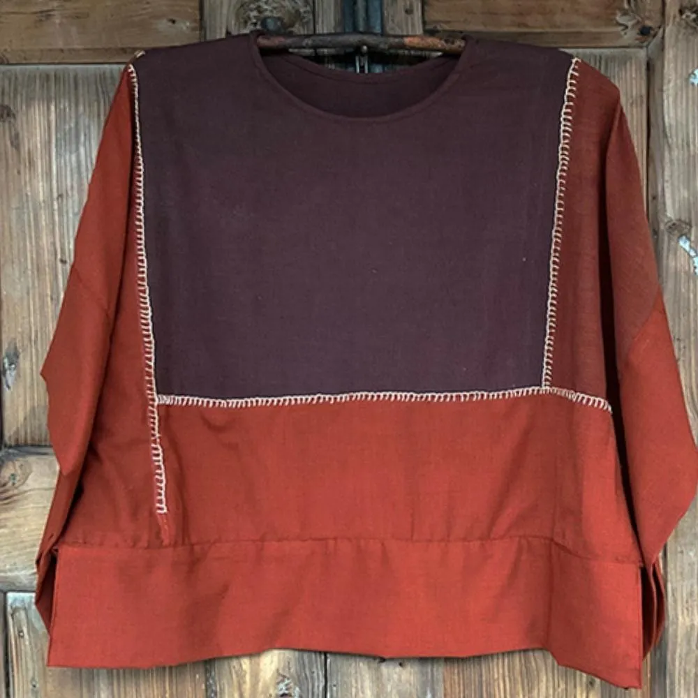 Contemporary Patchwork Kaftan Top | Block Colours | Hand-Crafted | Rust