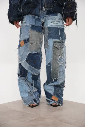 Denim Patchwork Pants Blue