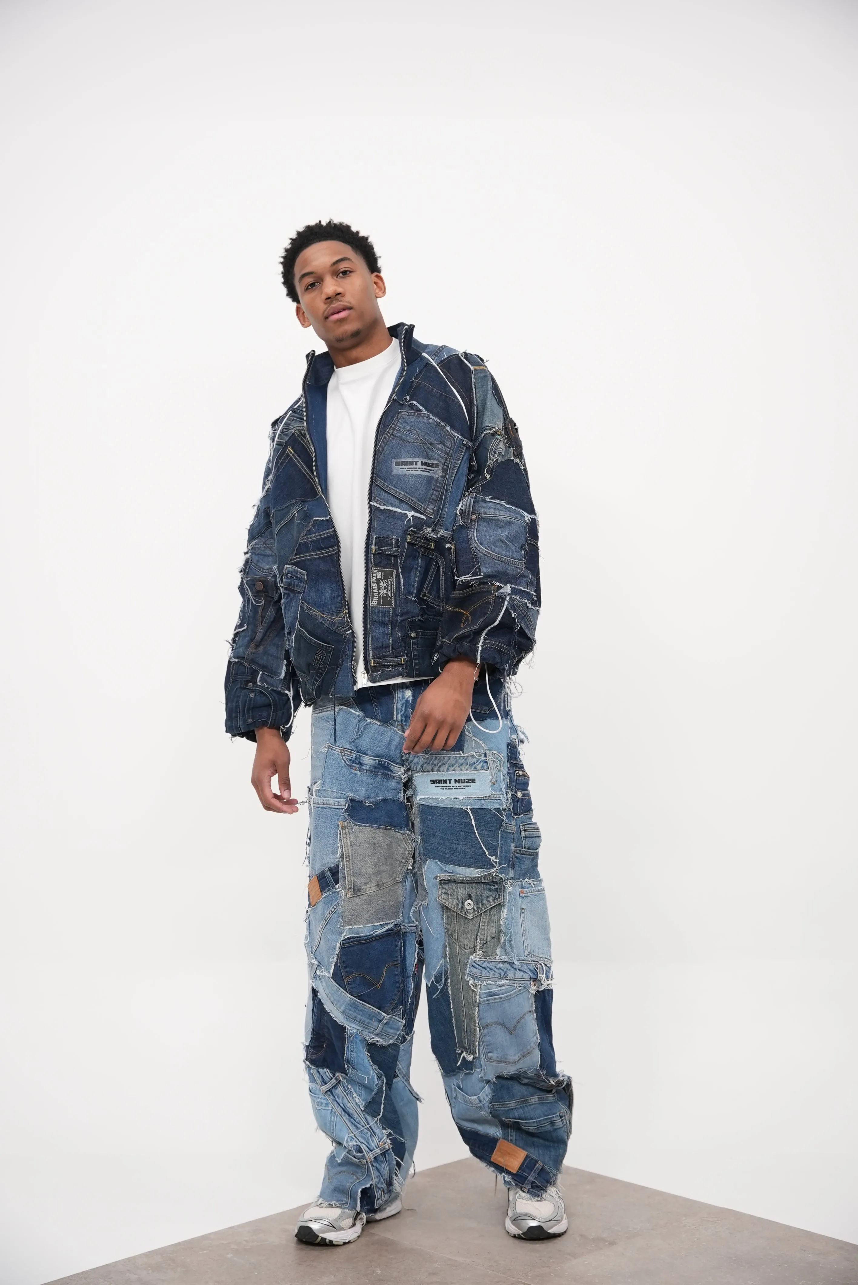 Denim Patchwork Pants Blue