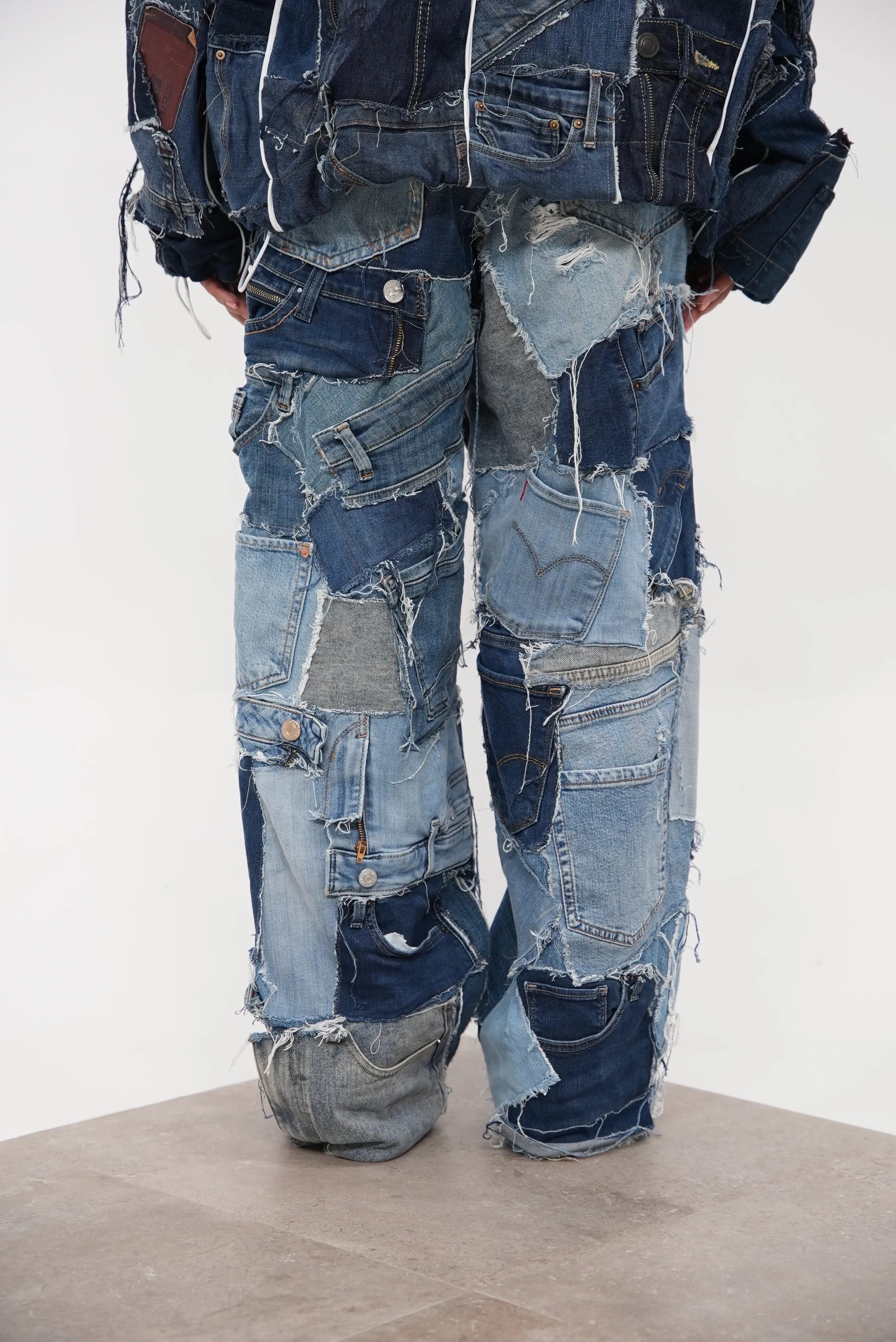 Denim Patchwork Pants Blue