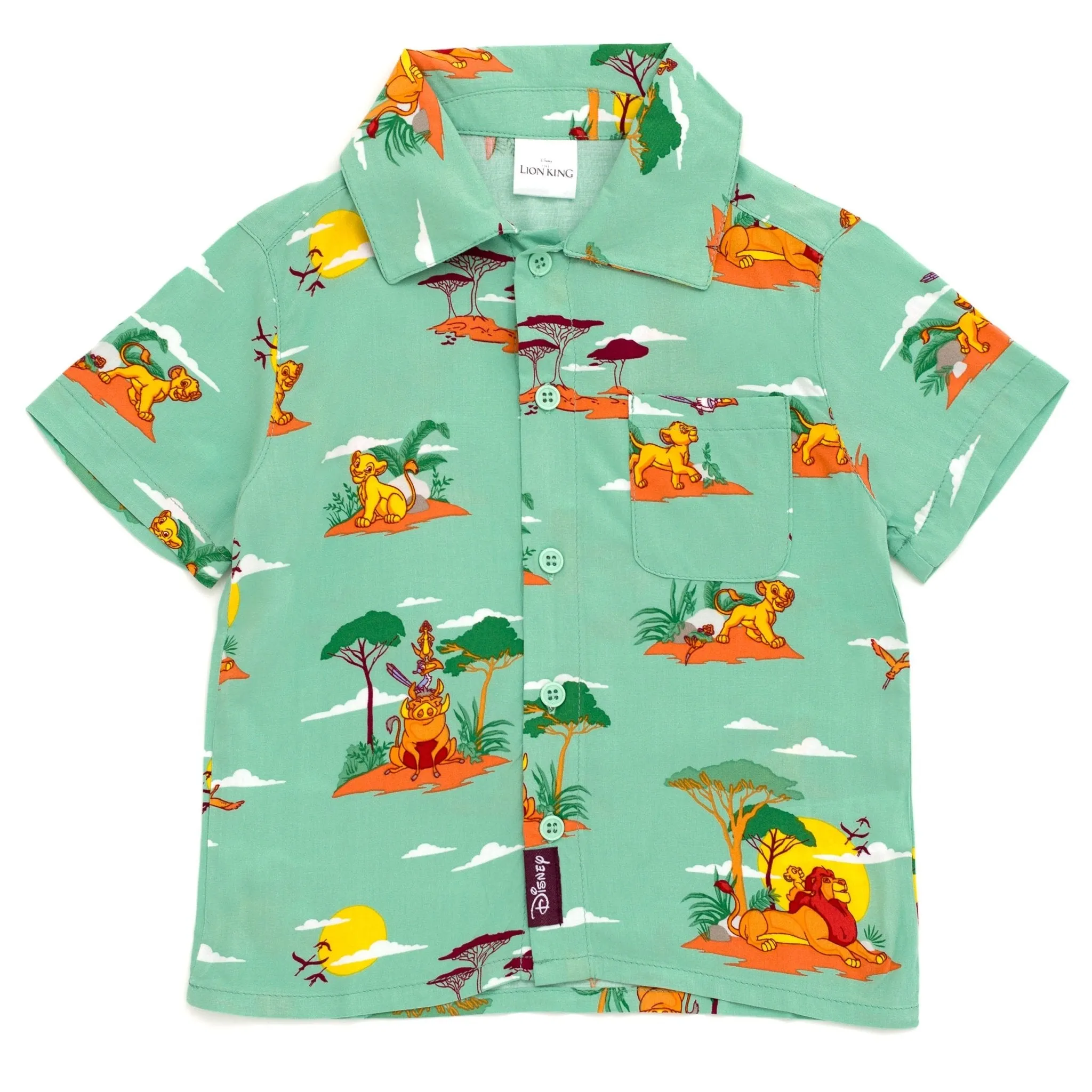 Disney Lion King Simba Nala Timon Pumbaa Mufasa Zazu Matching Family Hawaiian Button Down Shirt Adult