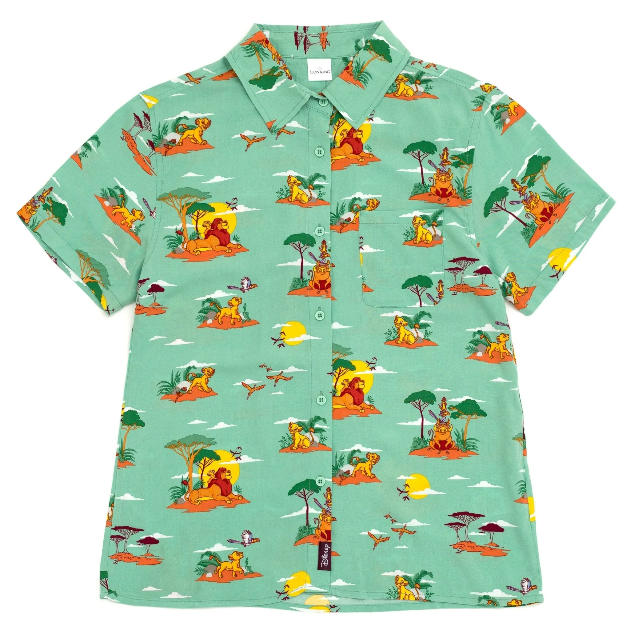 Disney Lion King Simba Nala Timon Pumbaa Mufasa Zazu Matching Family Hawaiian Button Down Shirt Adult