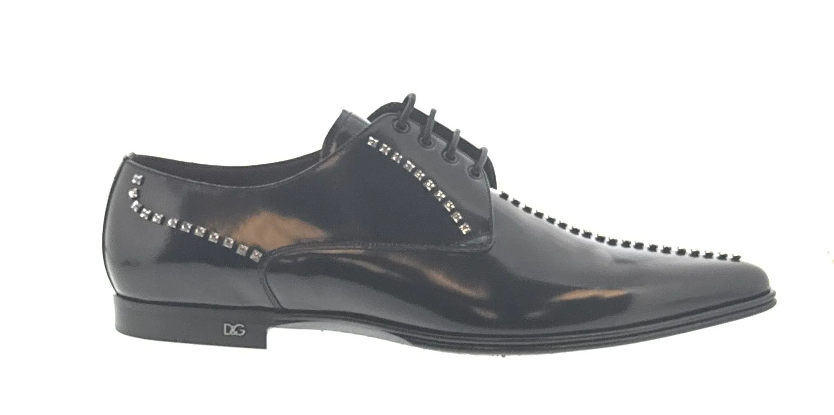 Dolce & Gabbana Men's Black Studded Patent Leather Lace-Up Oxford Shoes-EU41