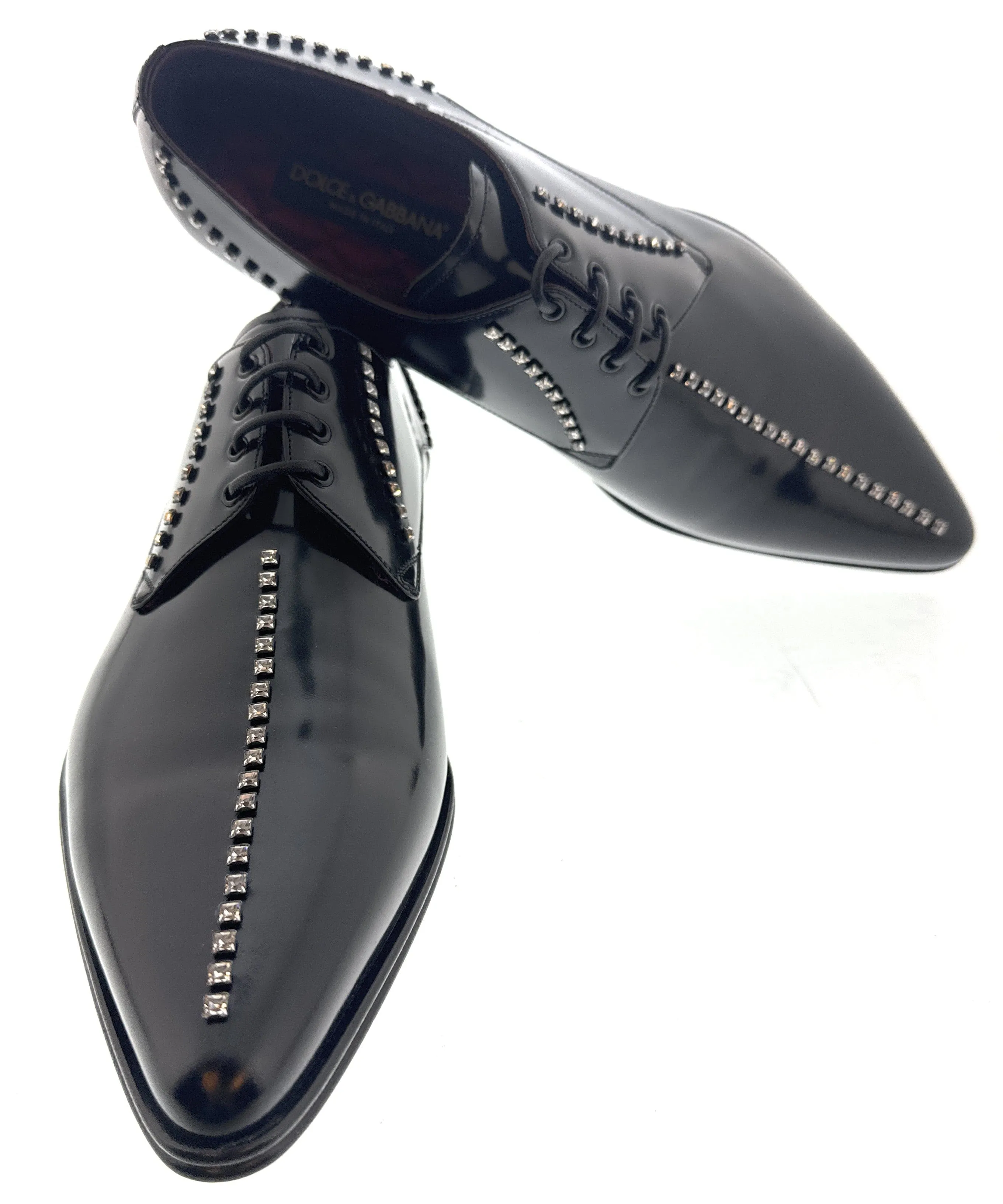 Dolce & Gabbana Men's Black Studded Patent Leather Lace-Up Oxford Shoes-EU41