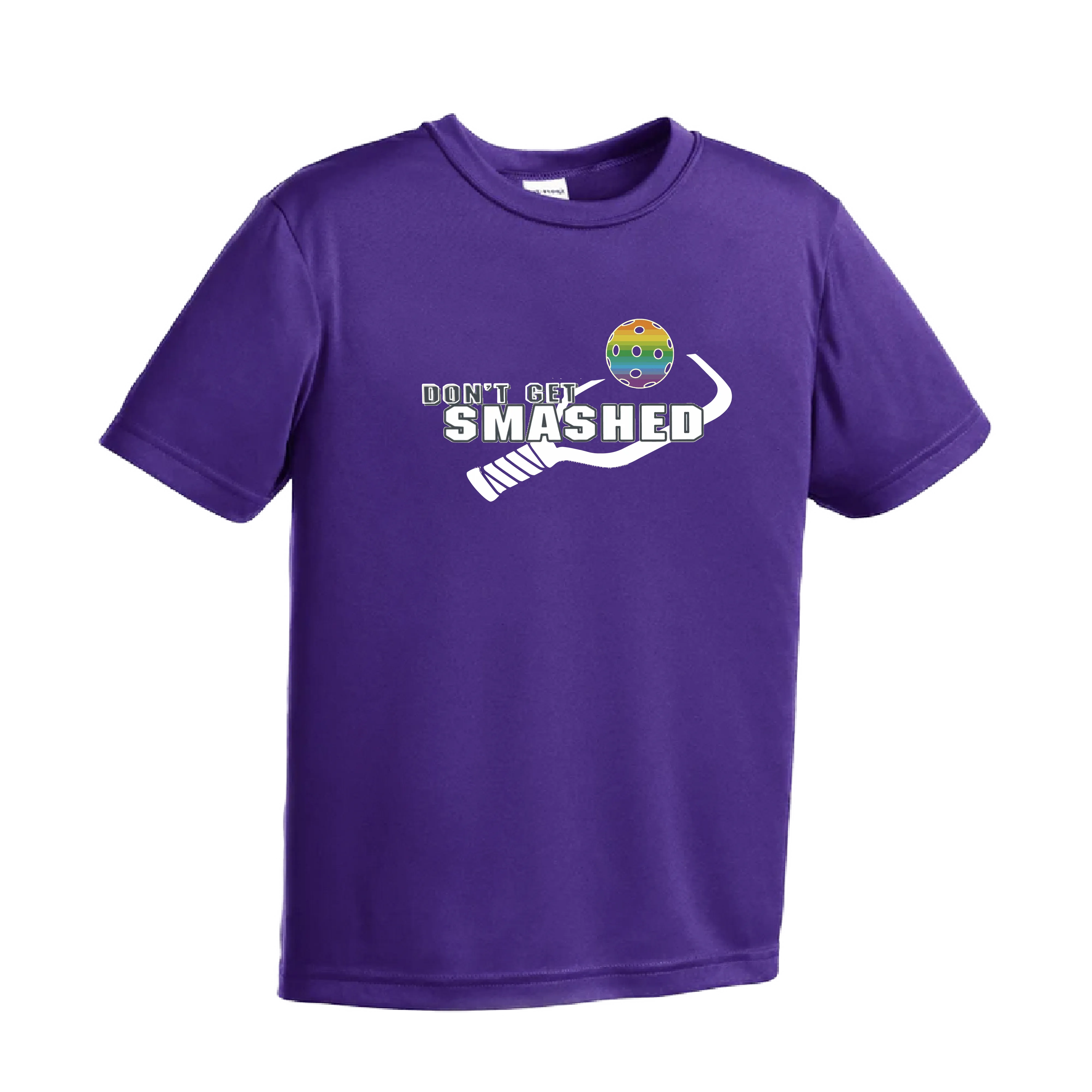 Don't Get Smashed (Red Green Rainbow Pickleball Colors) | Youth Short Sleeve Athletic Shirt | 100% Polyester