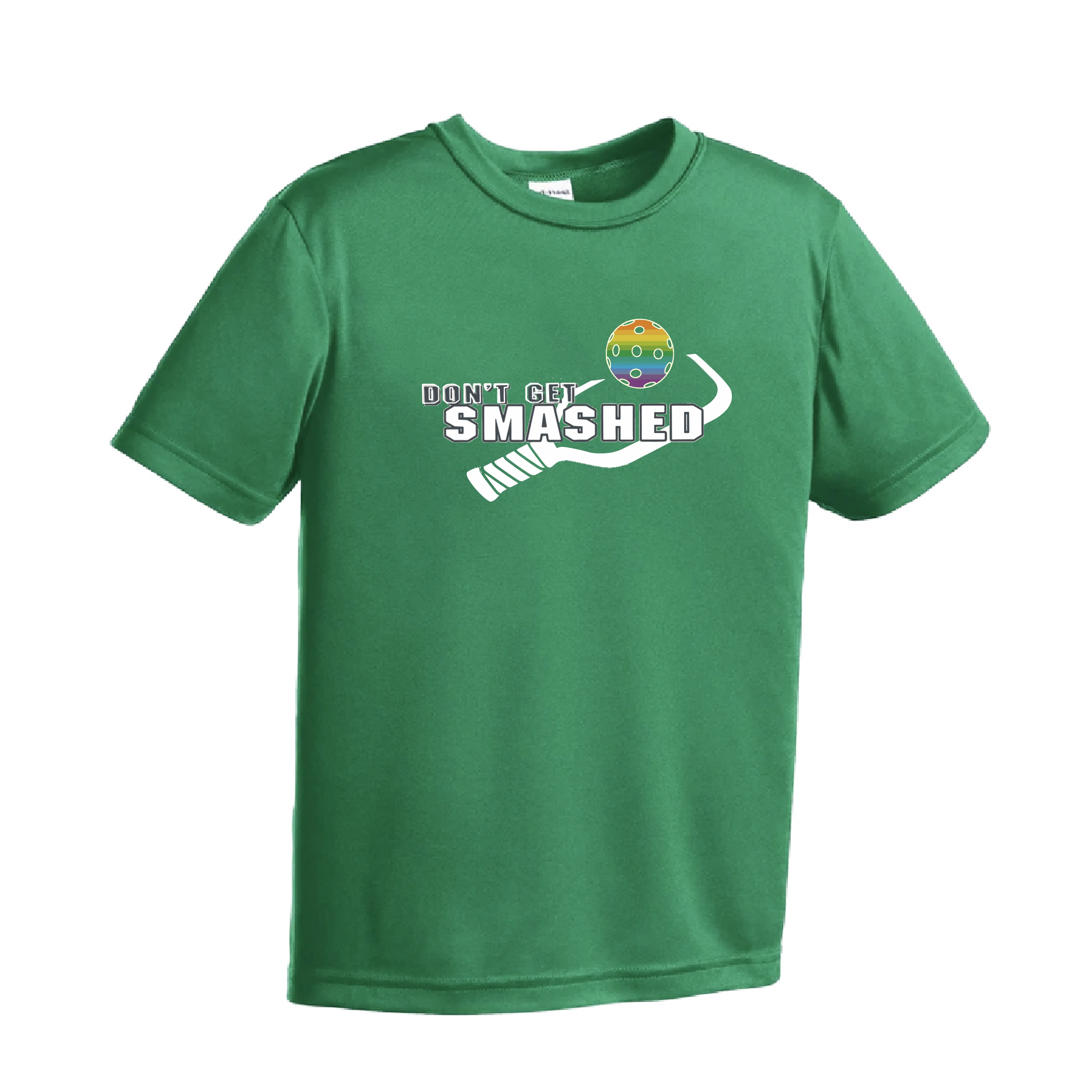Don't Get Smashed (Red Green Rainbow Pickleball Colors) | Youth Short Sleeve Athletic Shirt | 100% Polyester