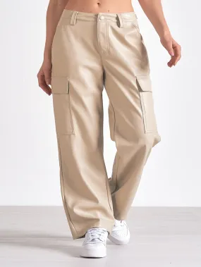 Elan Cargo Leather Pants - Cream