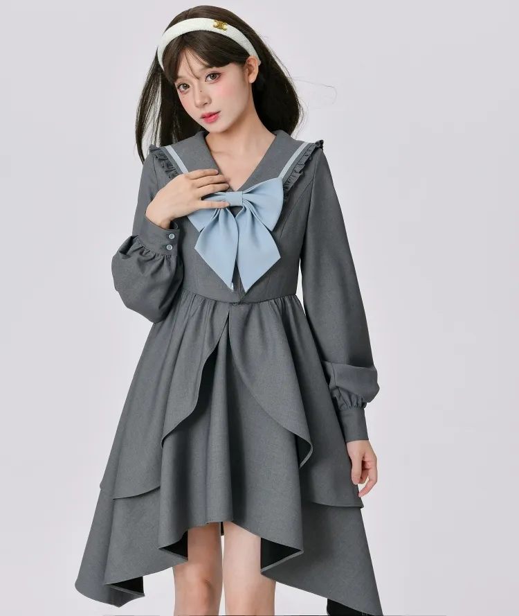 Fall College Style Gray Irregular Dress